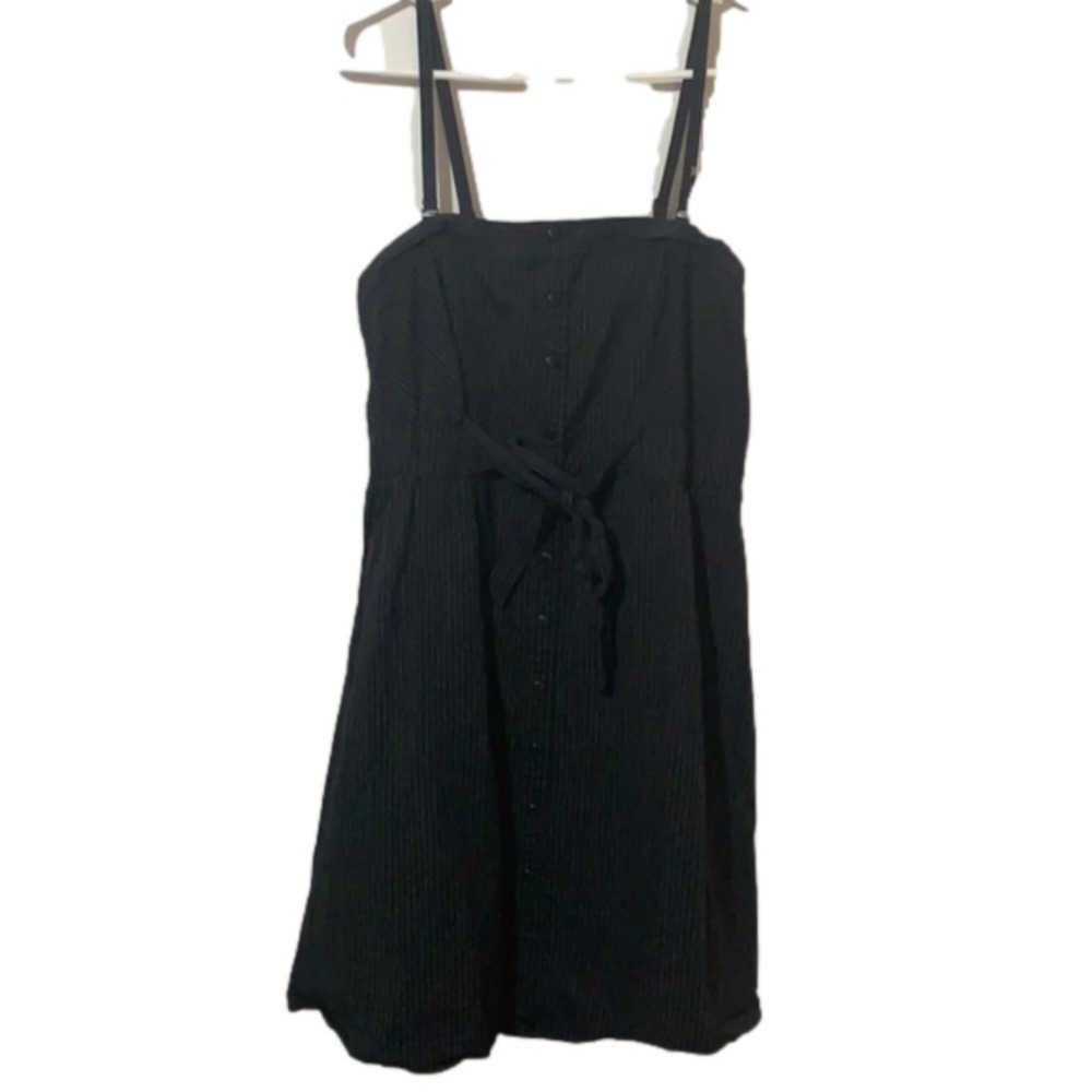 Dynamite Cocktail Dress Tie Up Front Black Pin Stripe White Button Summer Short.